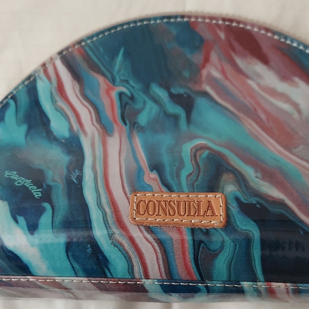 Consuela Teal and Burgundy Marble Half-Moon Cosmetic Pouch - Picture 3 of 6